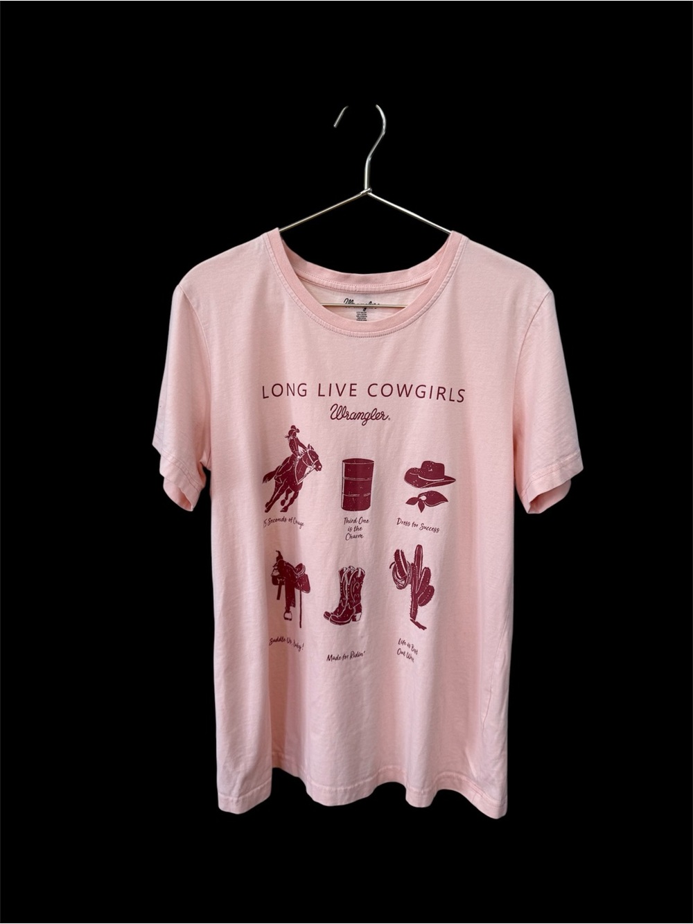 Wrangler Pink Tee with Maroon Cowgirl Graphic Size Large